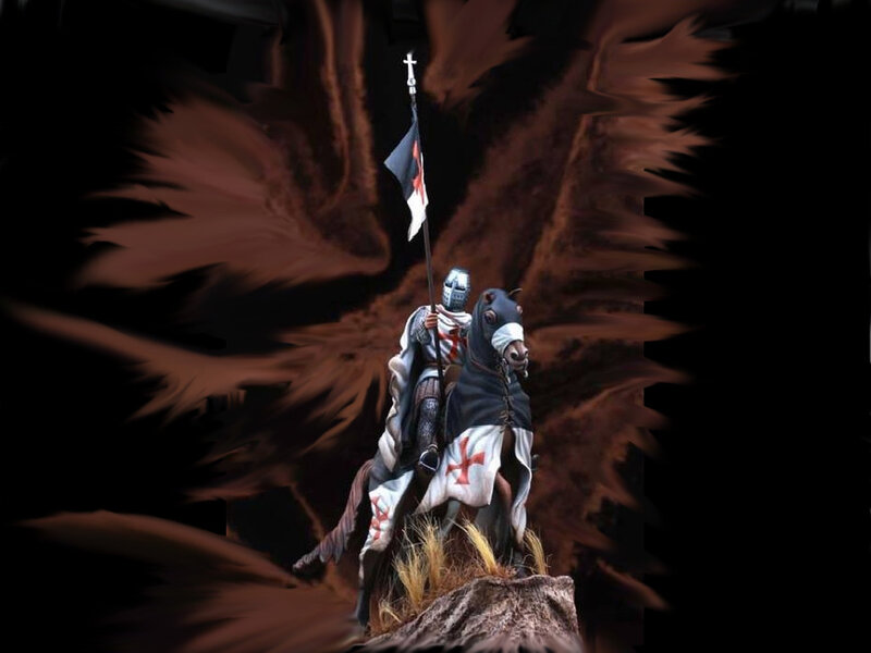 Knight on horseback with flag