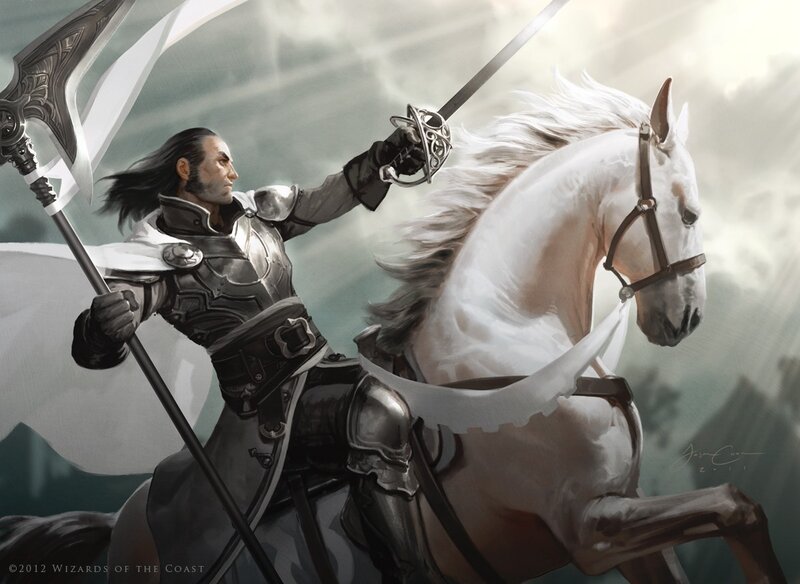 Knight on White Horse — Dramatic, Digital Art, Sword, Axe