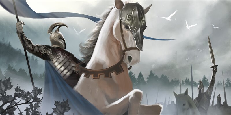 Knight on White Horse — Gray, Dramatic, Digital Art