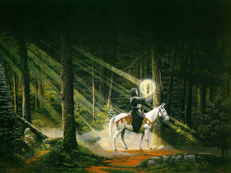 Knight on White Horse — Green, Dramatic, Night
