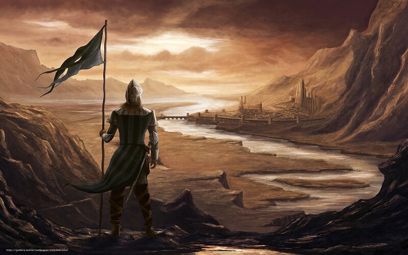 knight overlooking a distant city