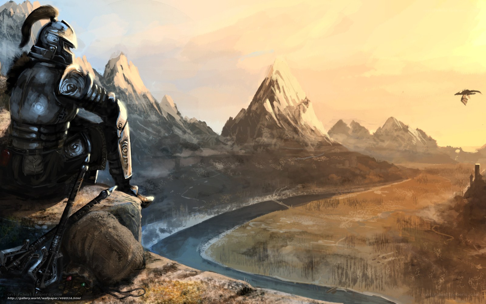 Knight overlooking a mountain valley