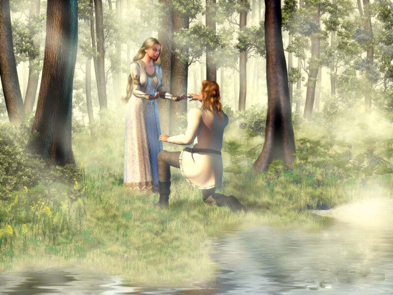 knight proposing in forest