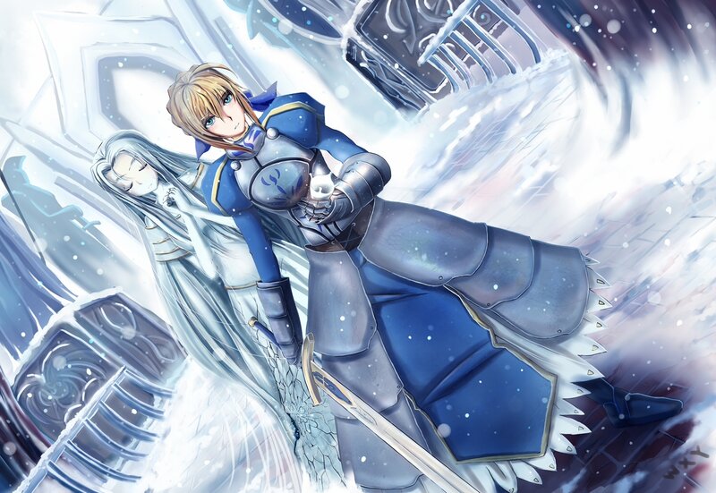 Knight protecting a woman in ice