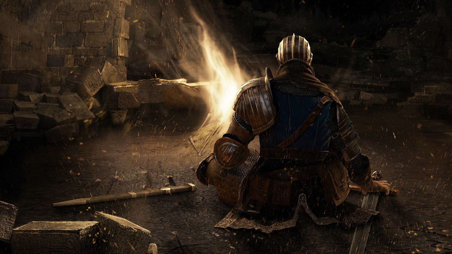 knight resting by a fire