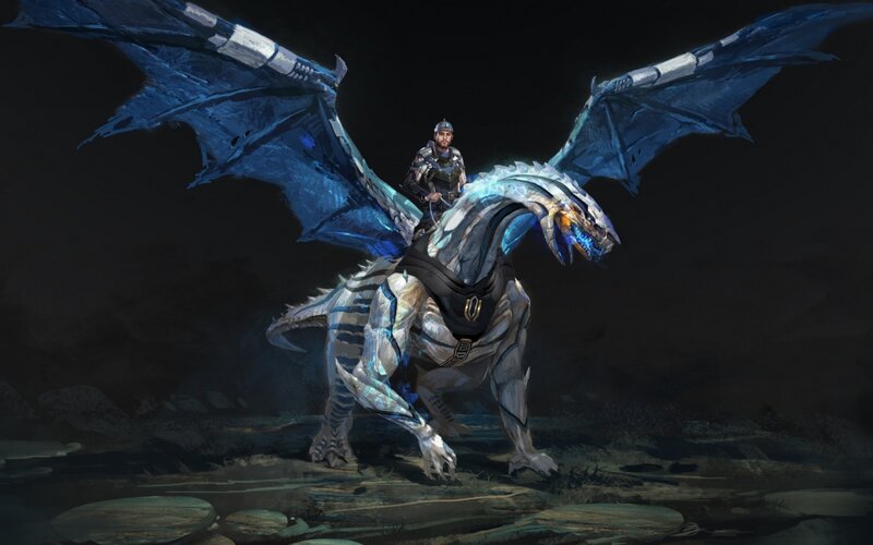 Knight Riding a Dragon — Blue, Dramatic