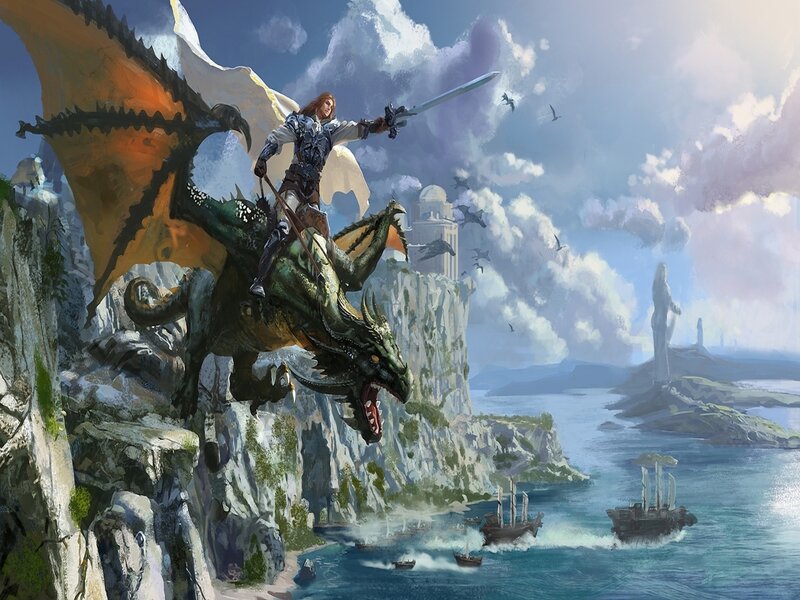Knight Riding a Dragon — Blue