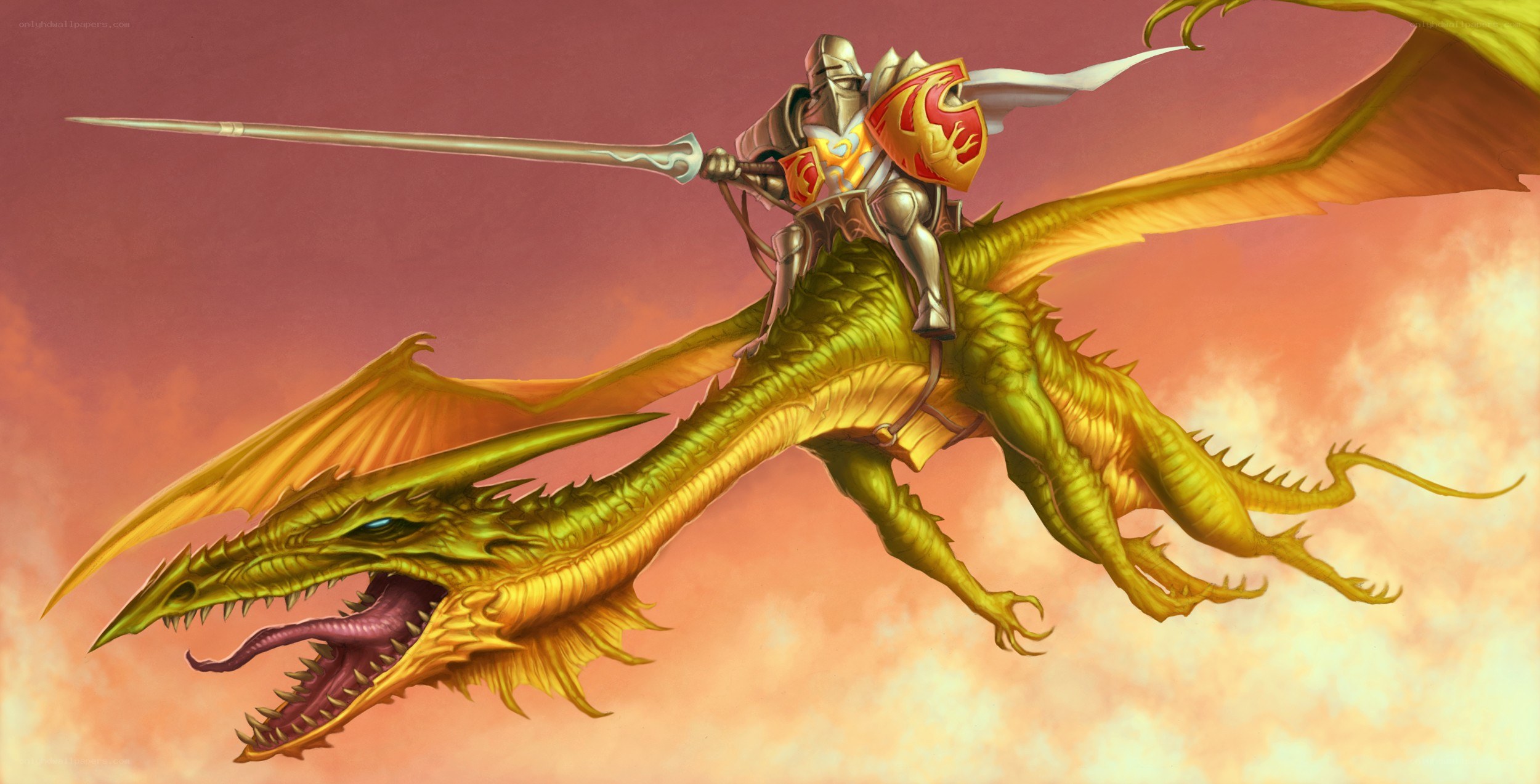 Knight riding a golden dragon