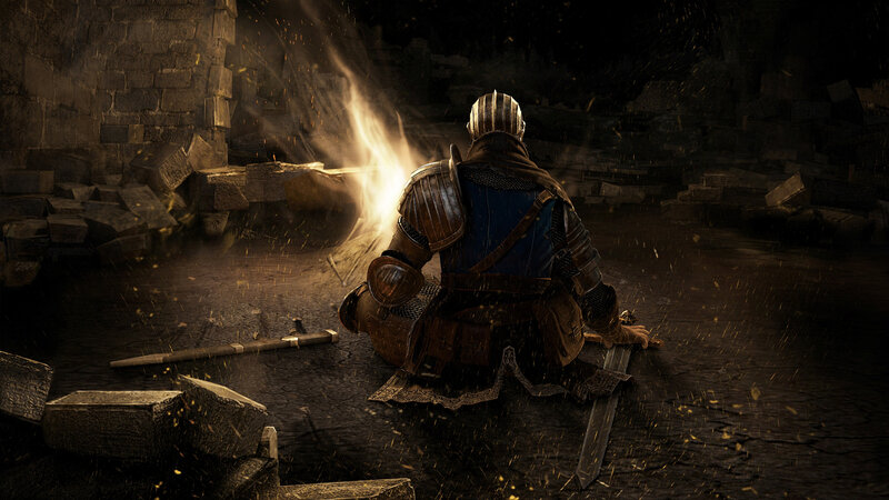 Knight Sitting by Fire — Black, Dramatic