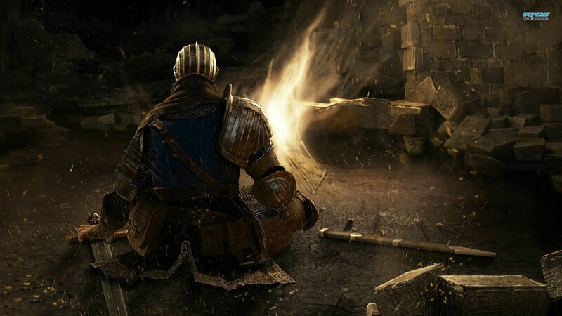 Knight Sitting by Fire — Brown, Dramatic, Night, Digital Art, Armor