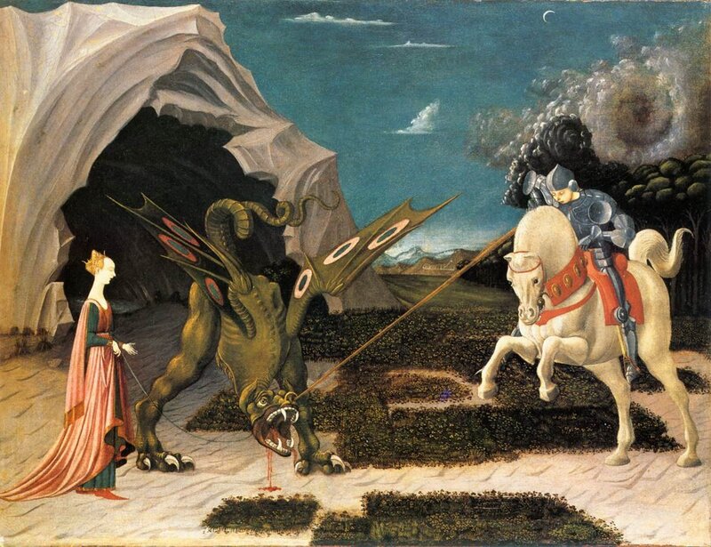 Knight slaying a dragon