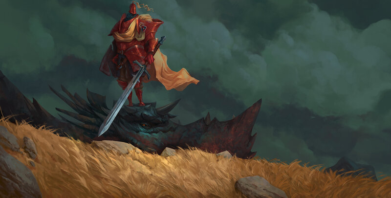 Knight Standing on Dragon