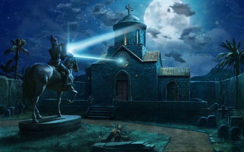 Knight statue at night