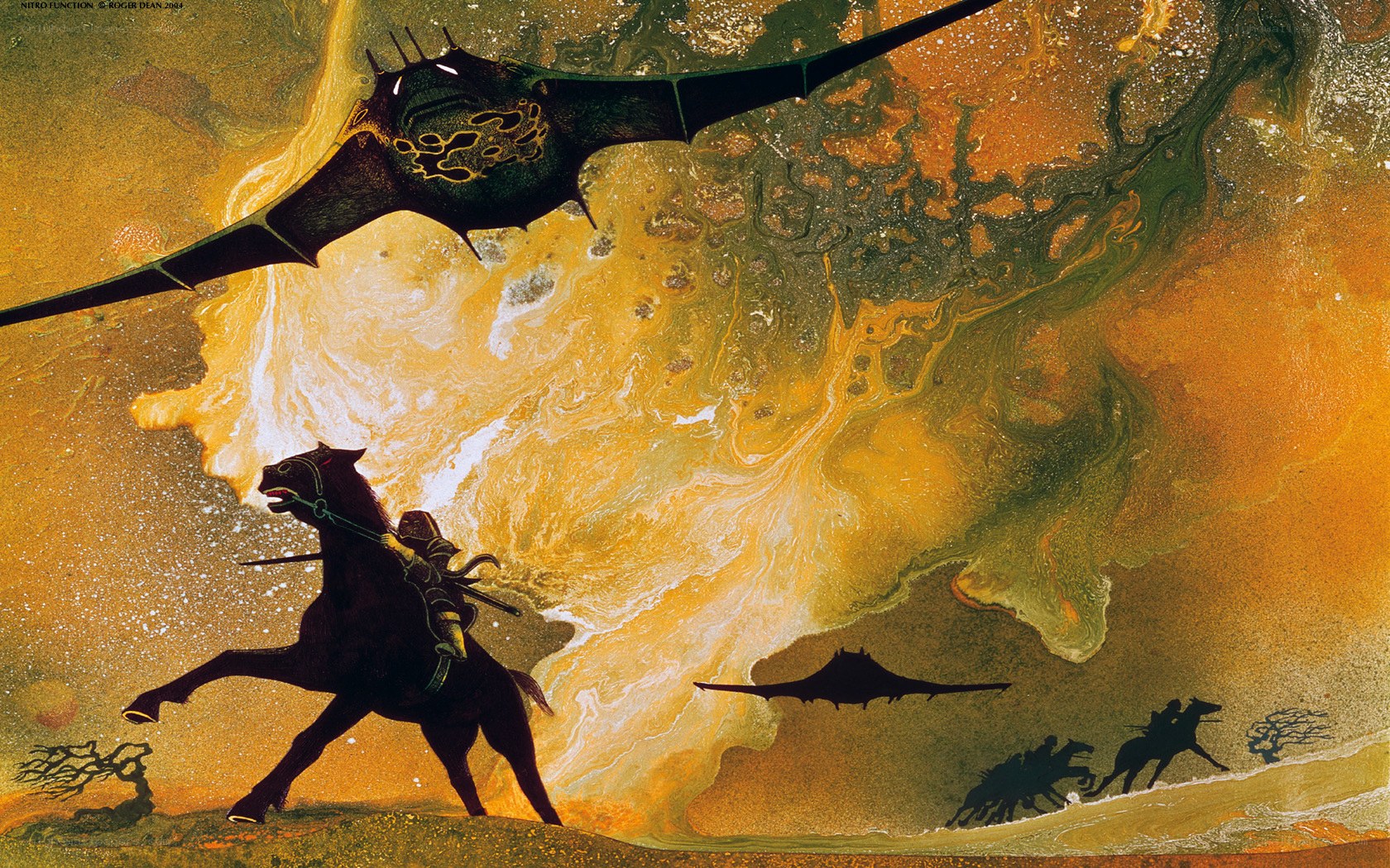 Knight vs. Dragon in a Fiery Sky