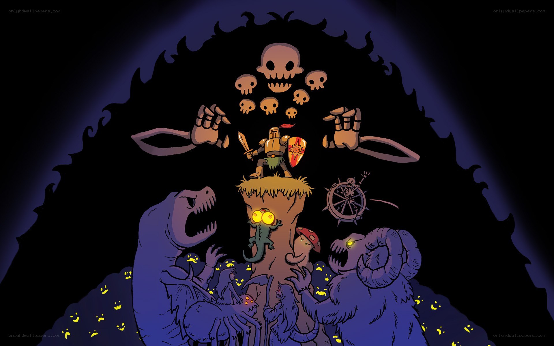 Knight vs monsters in dark cave