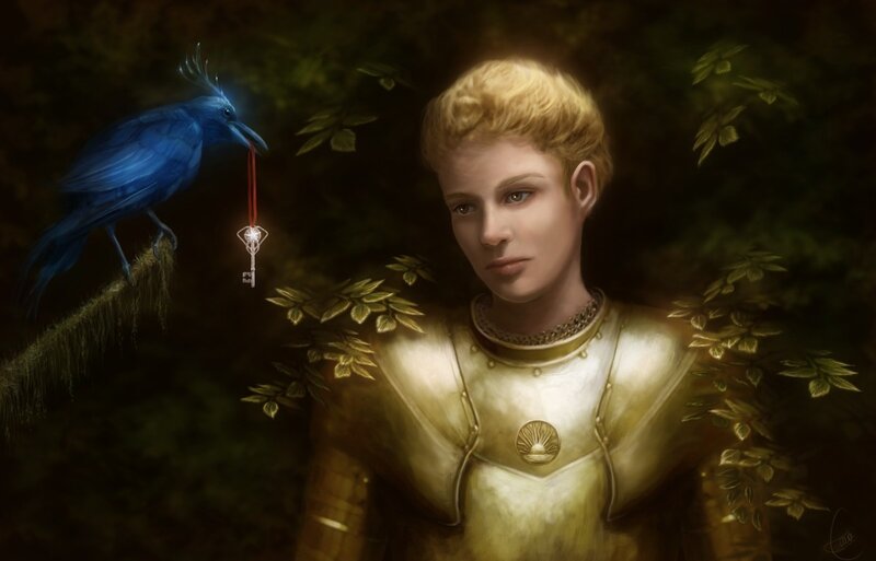 knight with blue bird