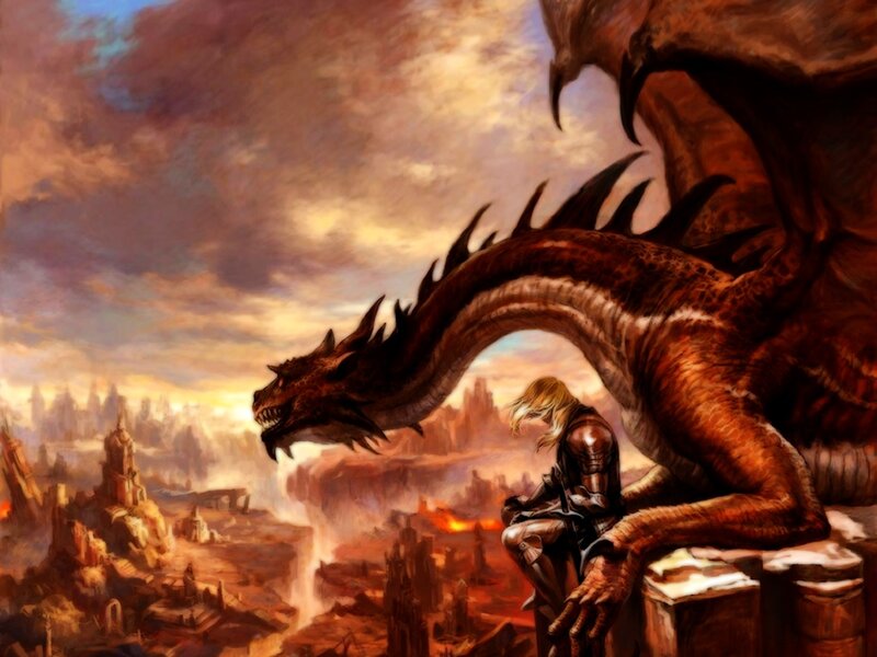 Knight with Dragon — Brown, Dramatic, Sunset