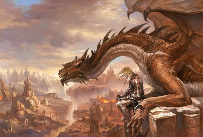 Knight with Dragon — Brown, Dramatic