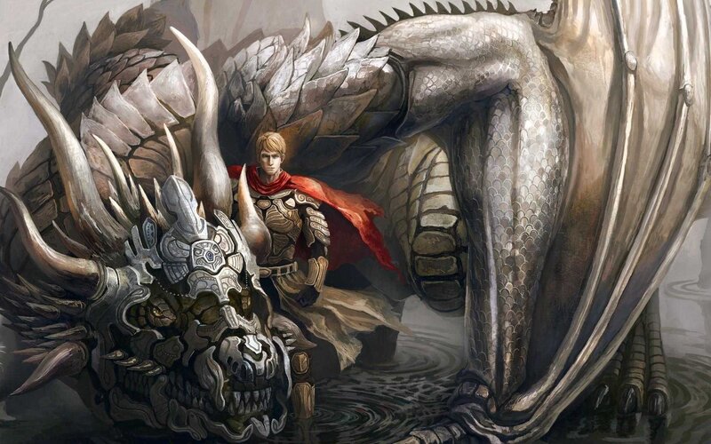 Knight with Dragon — Gray, Dramatic