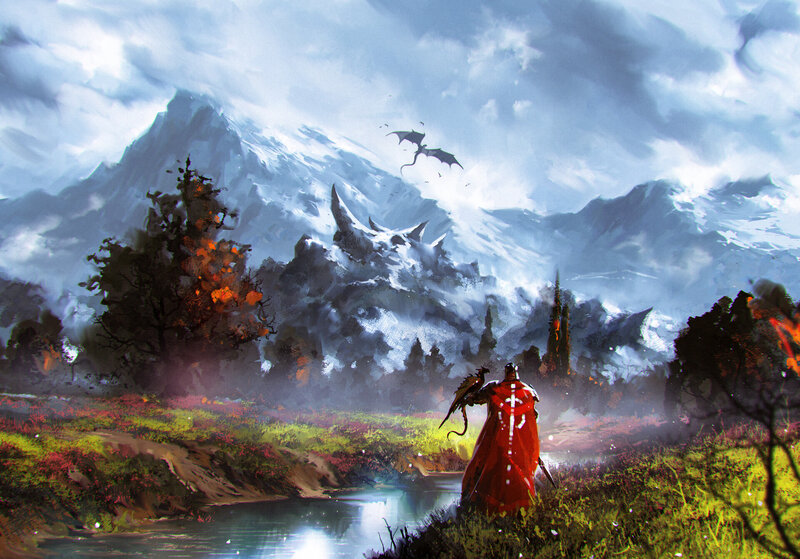 Knight with Dragon — Red
