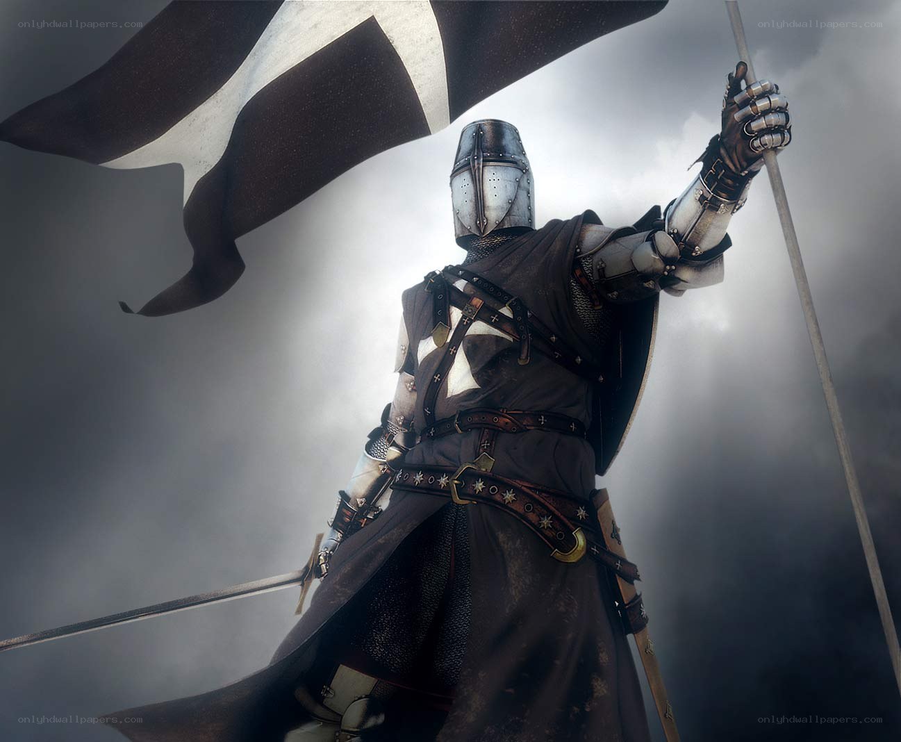 Knight with flag and sword