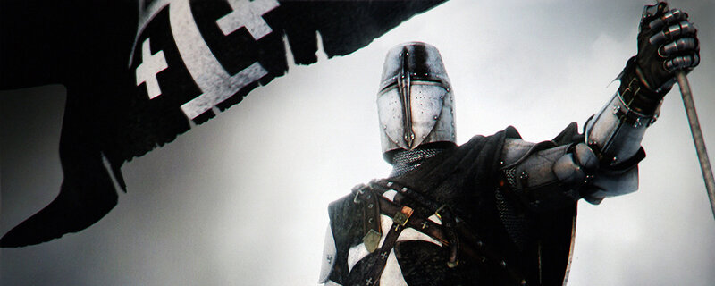 knight with flag and sword