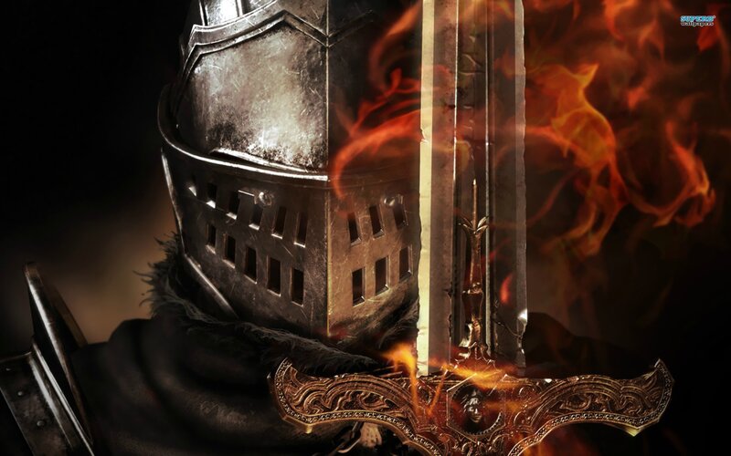 Knight with Flaming Sword — Black, Dramatic, Digital Art