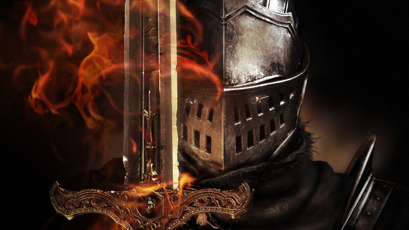 Knight with Flaming Sword — Black, Dramatic