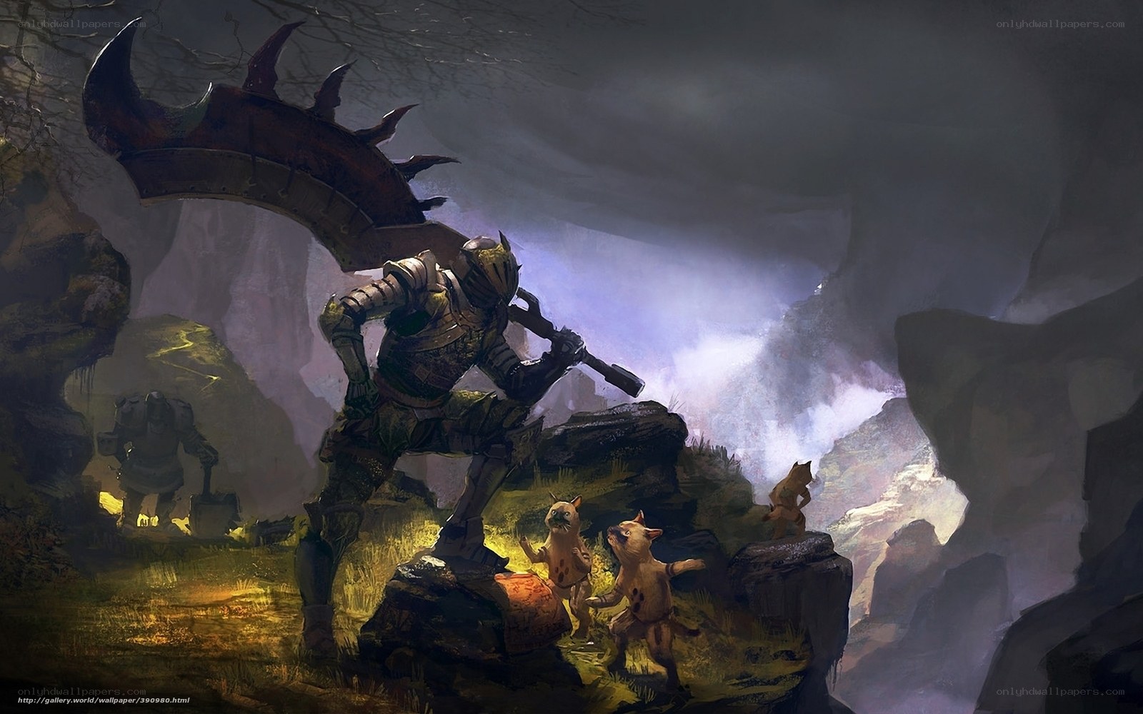 Knight with giant axe in cave