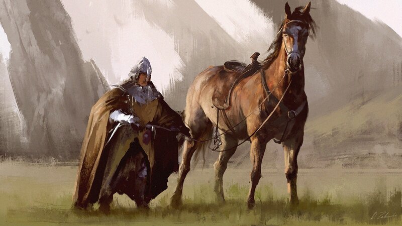 Knight with Horse — Brown, Dramatic