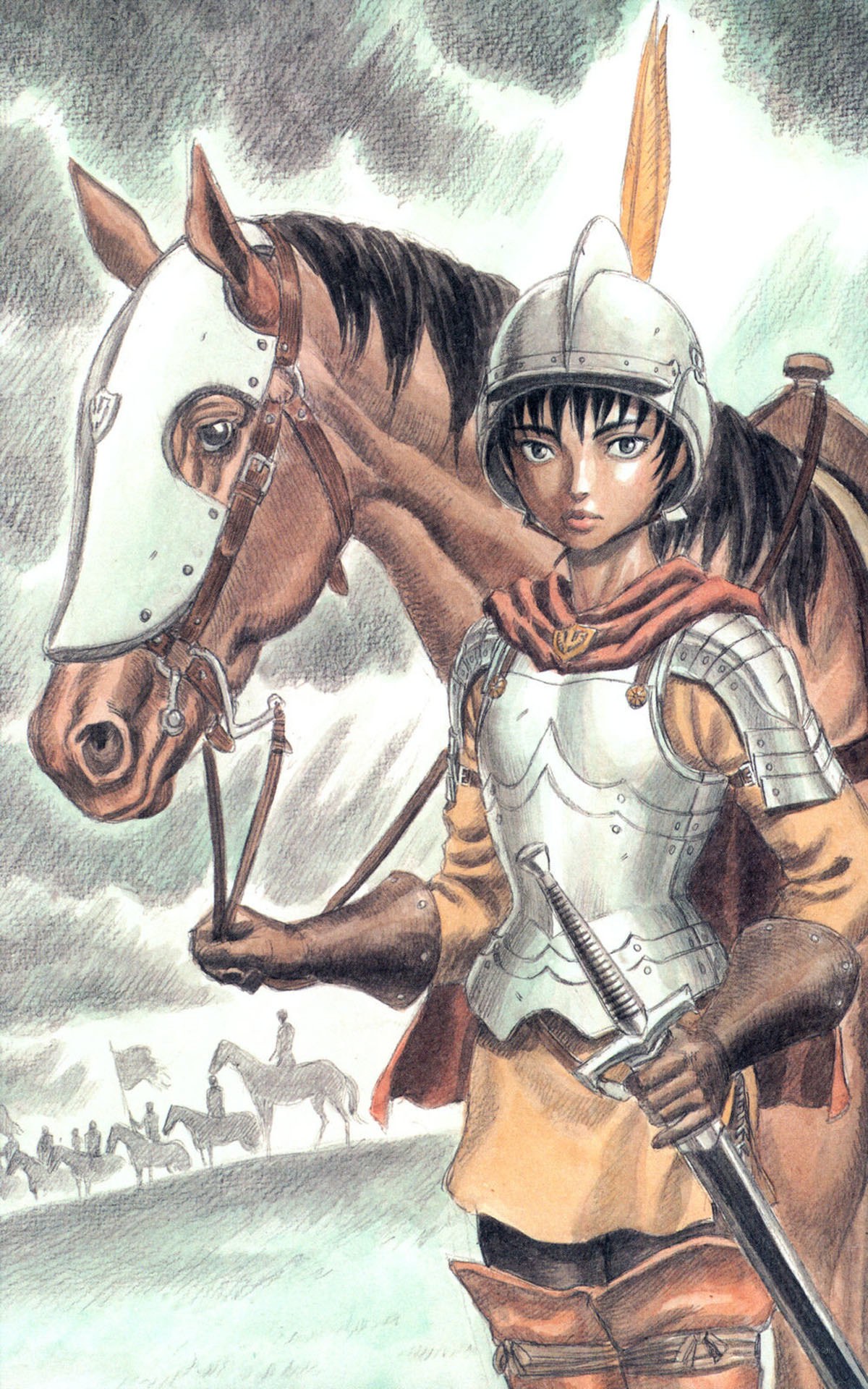 Knight with horse in storm