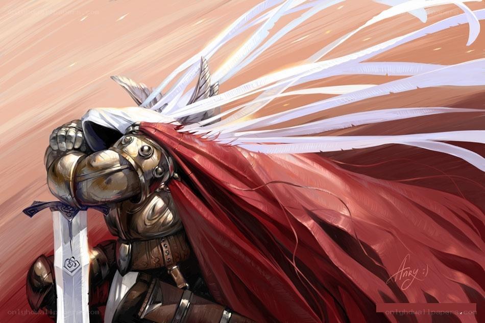 knight with red cape and sword
