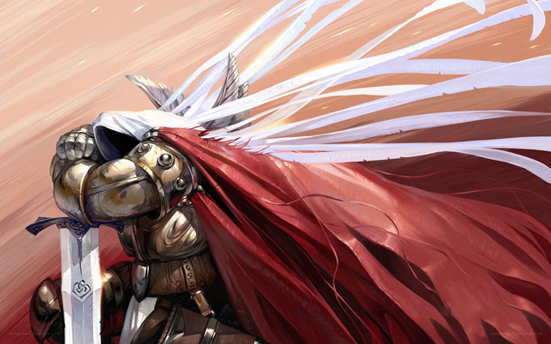 knight with red cape and sword