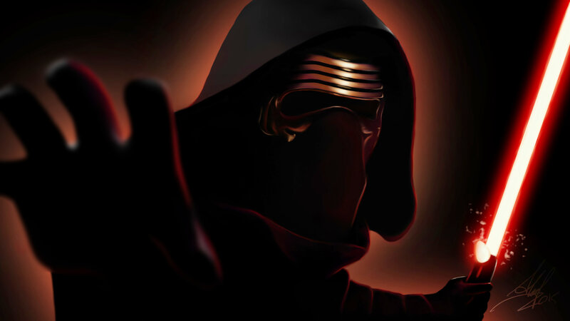 Knight with Red Lightsaber — Black, Dramatic, Night, Digital Art