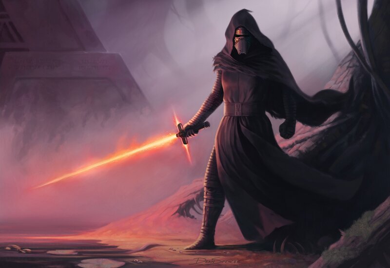 Knight with Red Lightsaber — Black, Dramatic, Sunset