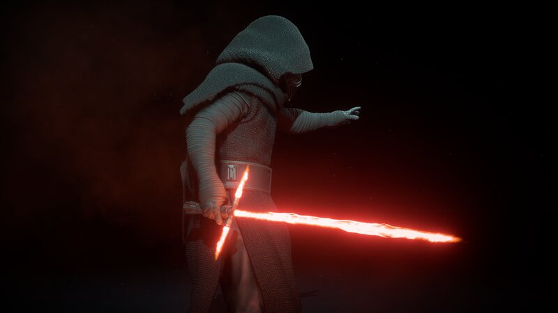 Knight with Red Lightsaber — Dramatic, Night