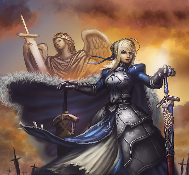 Knight with sword and angel