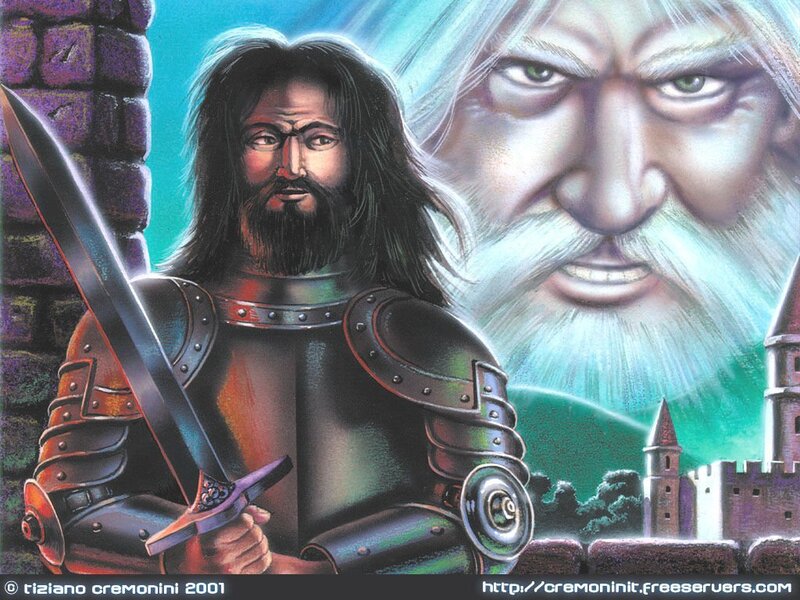 knight with sword and ghostly face