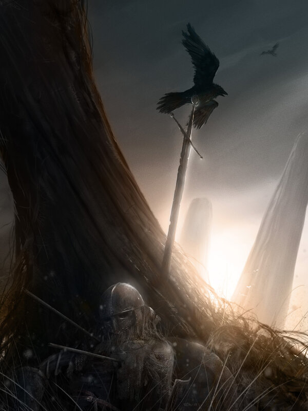 Knight with Sword and Raven