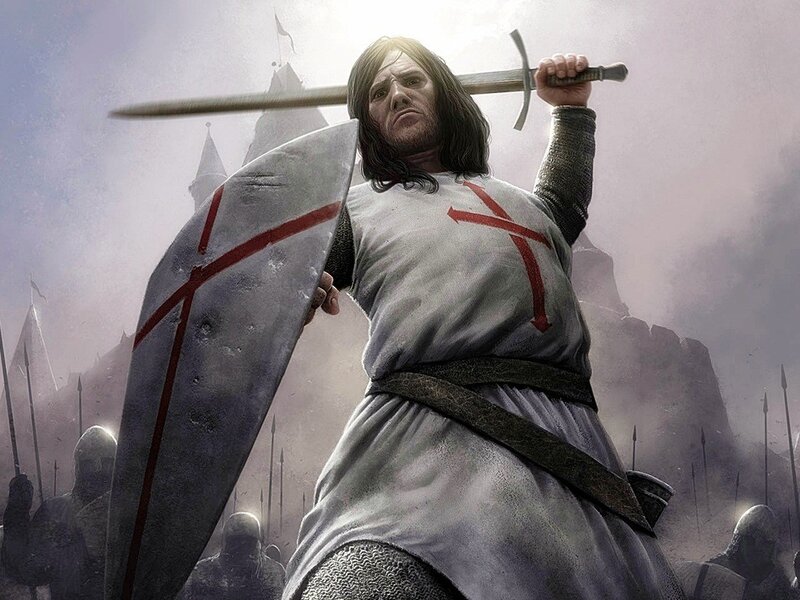 Knight with Sword and Shield — Gray, Dramatic, Digital Art, Castle