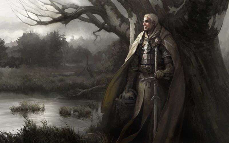 Knight with Sword — Gray, Somber