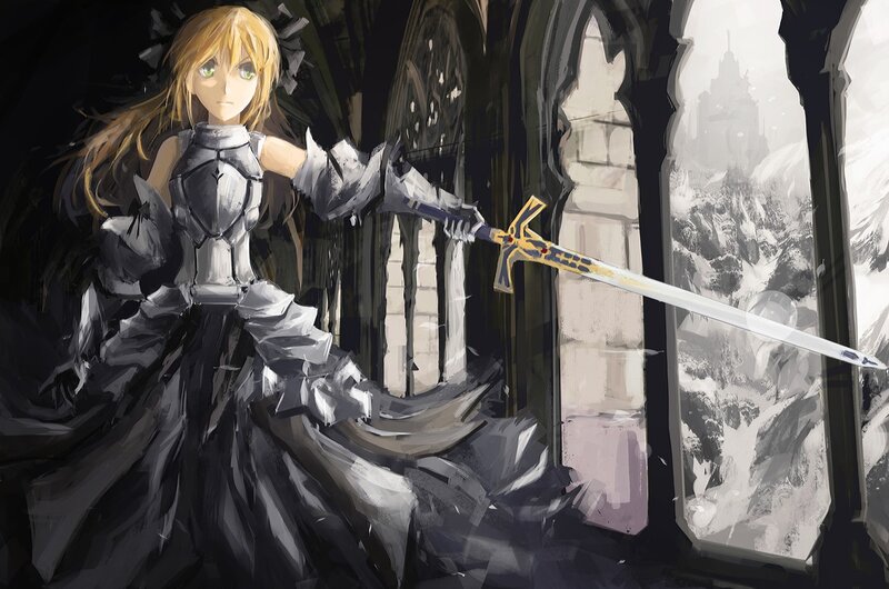 Knight with sword in castle