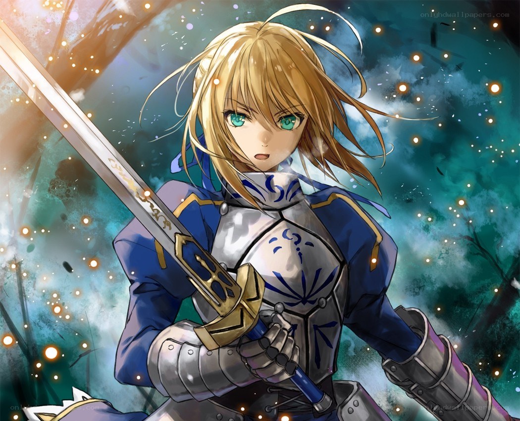 Knight with sword in starry sky