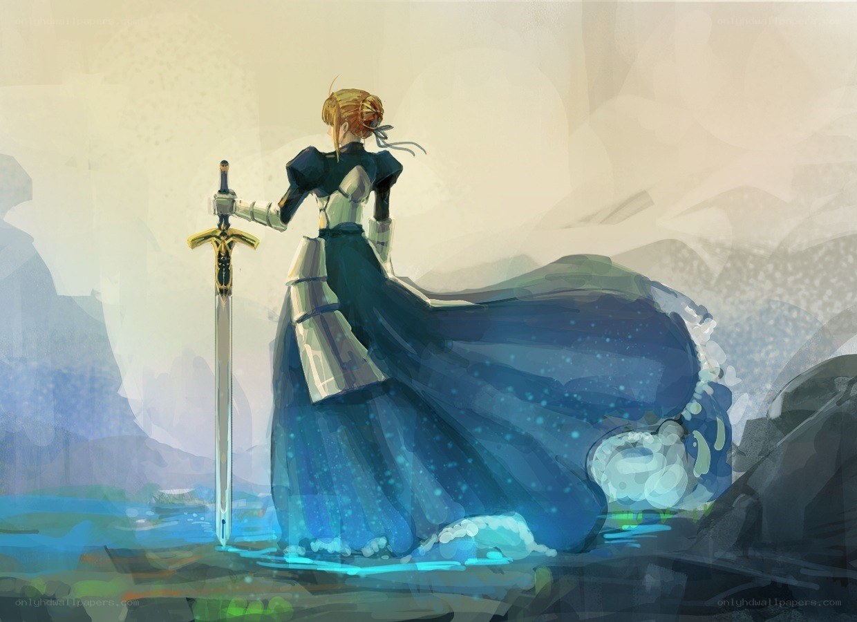 knight with sword in water