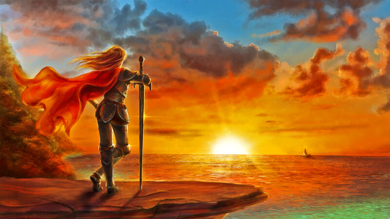 Knight with Sword on Cliff — Orange