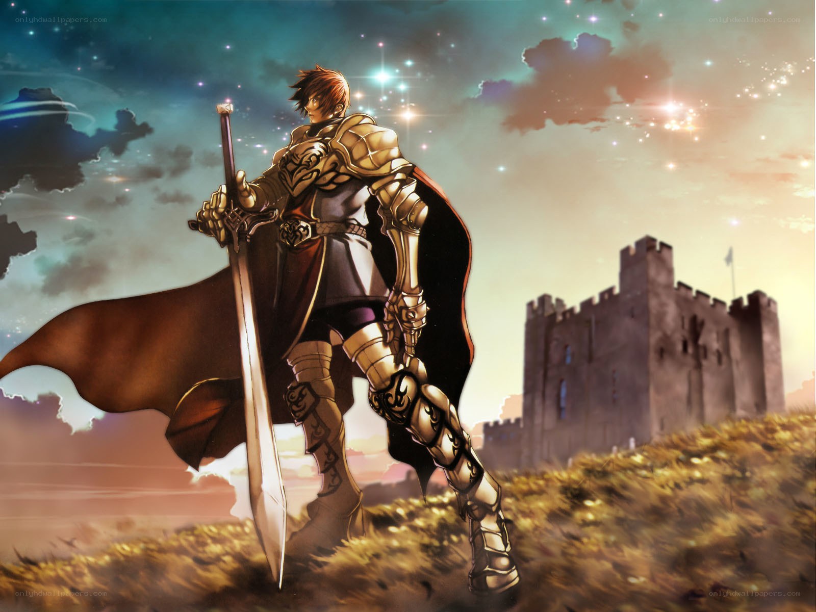 Knight with sword on hill
