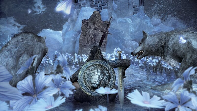 Knight with Wolf — Blue, Dramatic, Winter