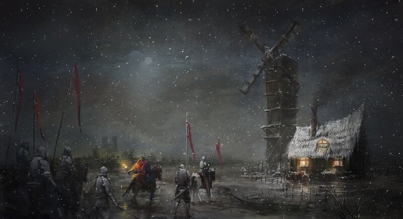 Knightly siege in snowstorm