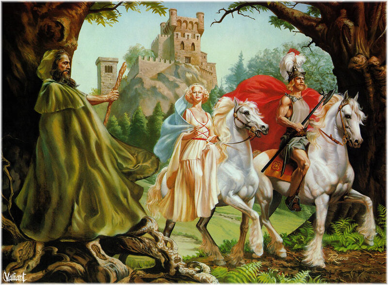 Knights and a sorcerer in the forest