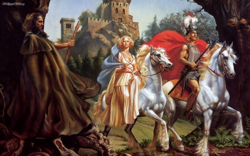 Knights and a Woman on Horses